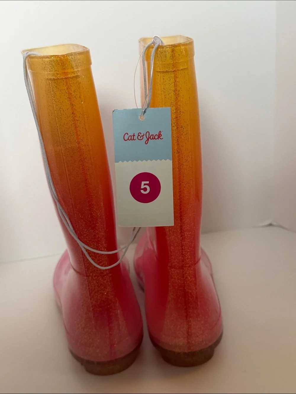 Girls 5 big Kids Ombre Pink to Yellow Glitter Rain Boots Cat & Jack NWT NEW shoe